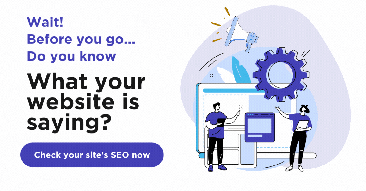 Wait! Before you go...Do you know What your website is saying? A button that reads: Check your site's SEO now