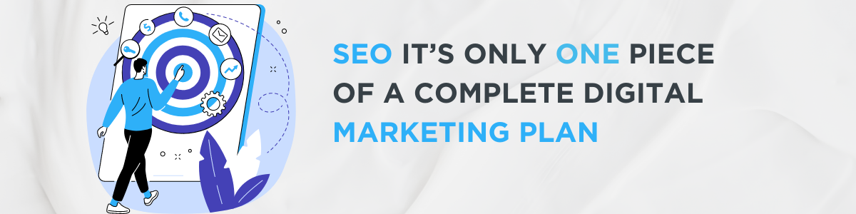 A graphic with text: SEO it's only one piece of a complete digital marketing plan