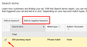 A feature within the Google Ads interface that allows users to add negative keywords to their campaigns