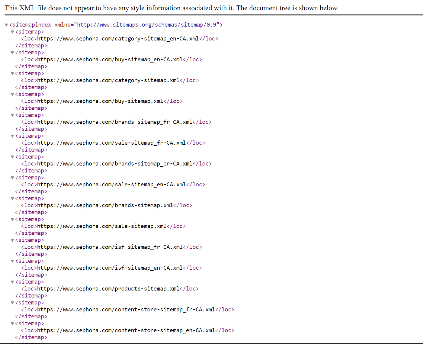 An XML sitemap for Sephora