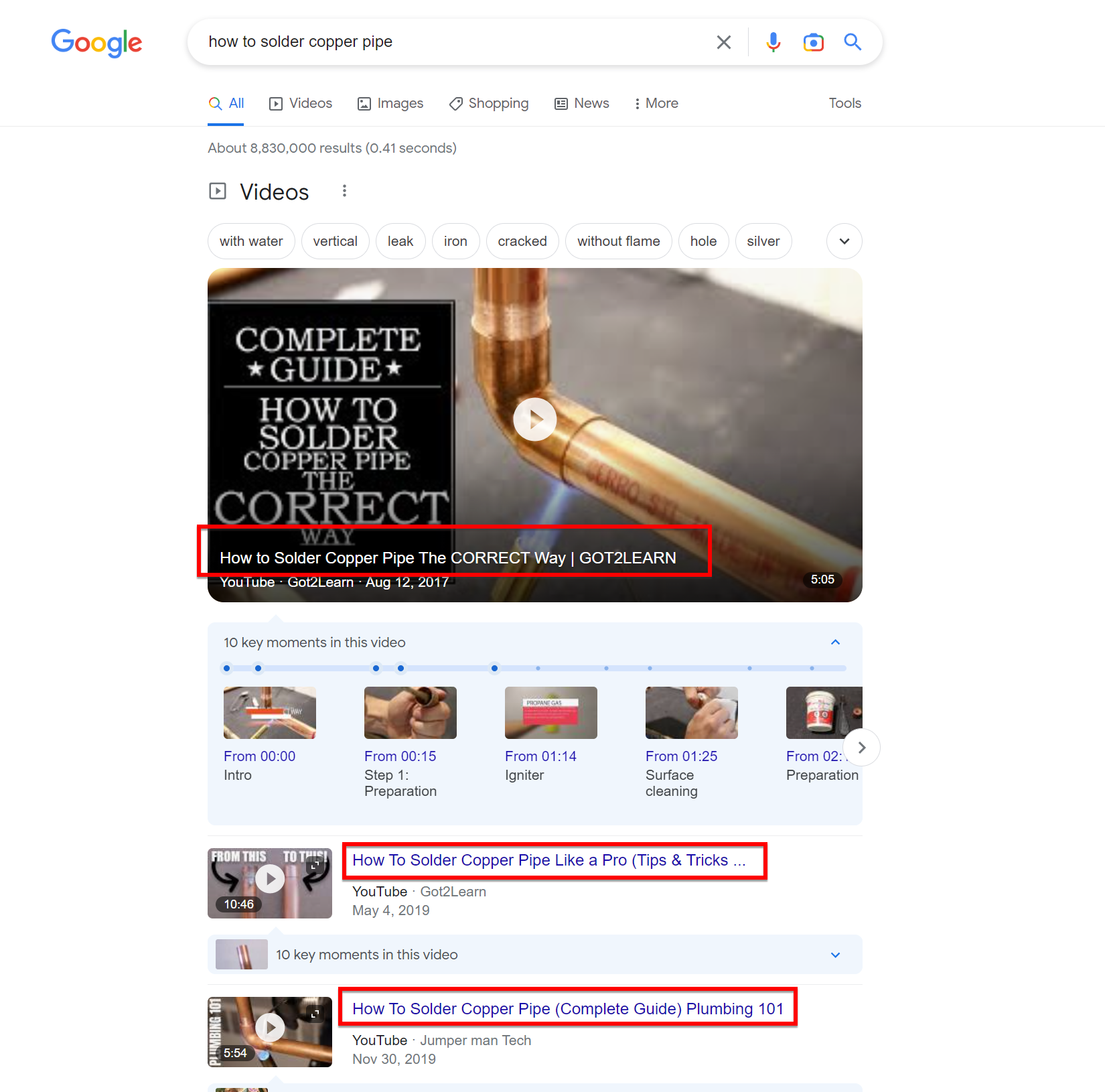 How-to focused video titles in the Google search results