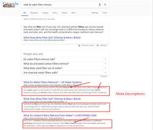 SEO meta descriptions in the Google search results for water filters