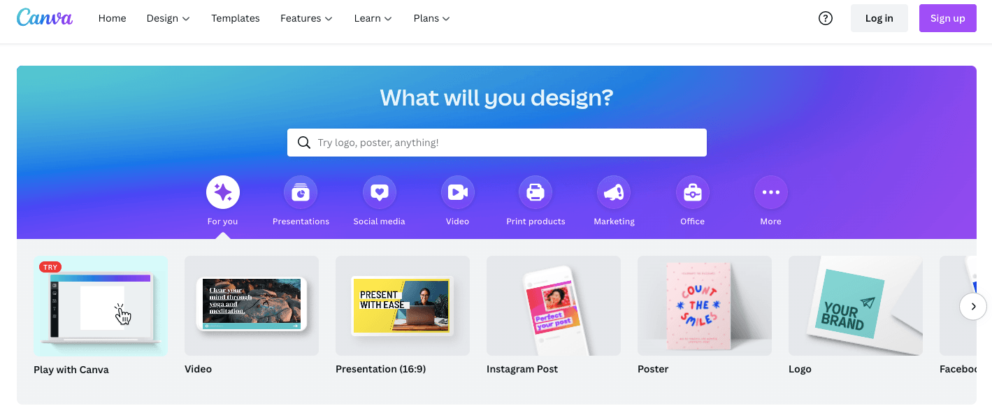 Canva homepage