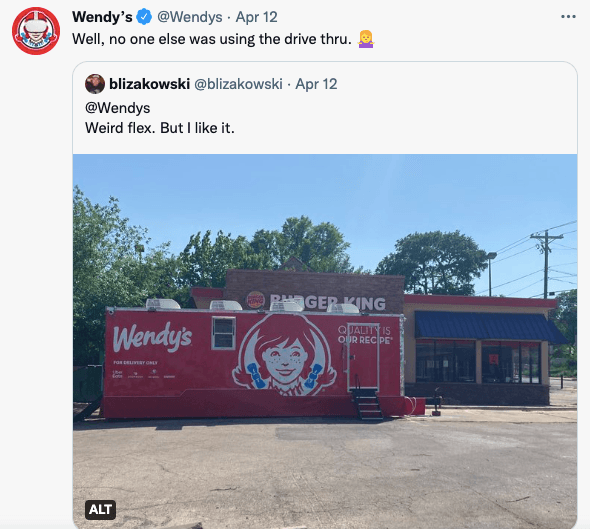 A social media update from Wendy's on Twitter responding to its followers