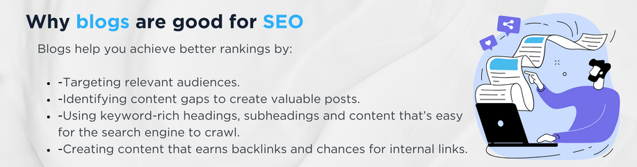 A list of SEO benefits from blogs
