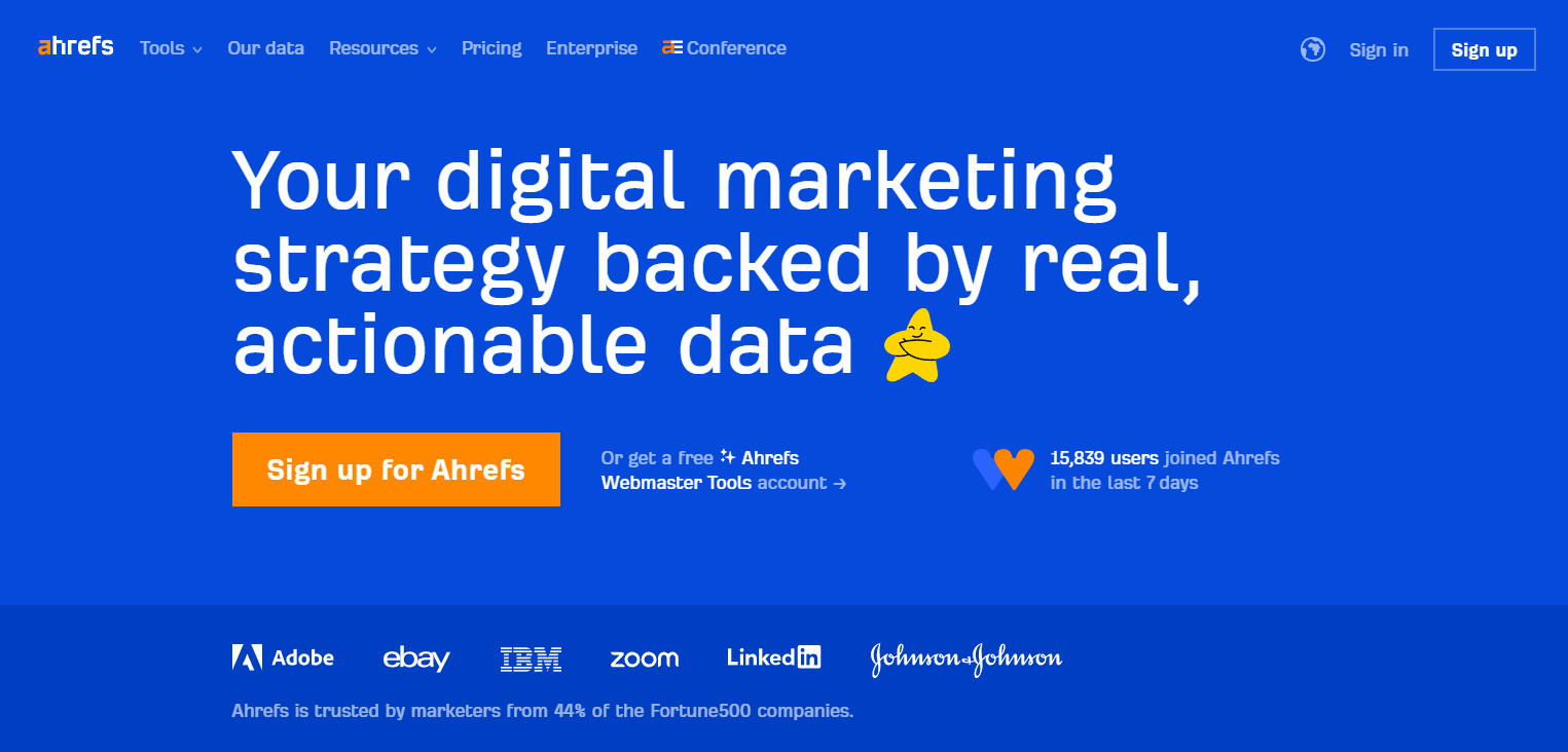 Screenshot of the Ahrefs homepage